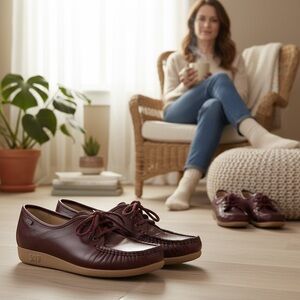 SAS Handsewn Women Siesta Wine Lace Up Comfort Shoe Size 10N Pre-Owned